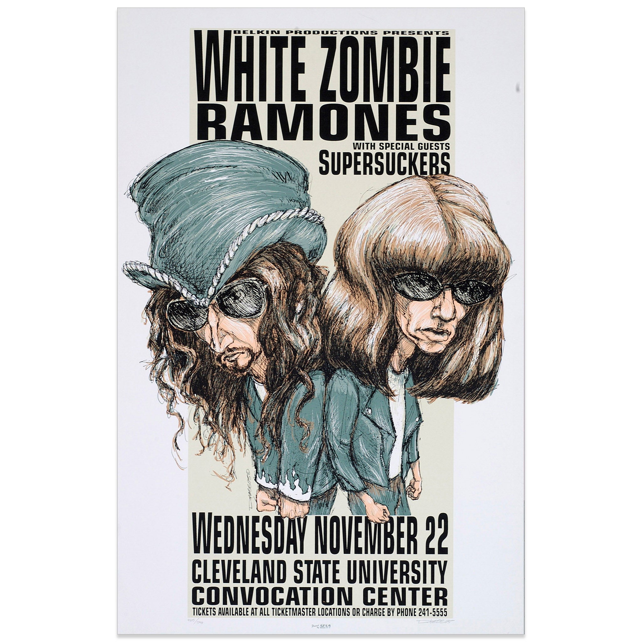 WHITE ZOMBIE & THE RAMONES ポスター White Zombie w/ The Ramones & Supersuckers – Derek Hess